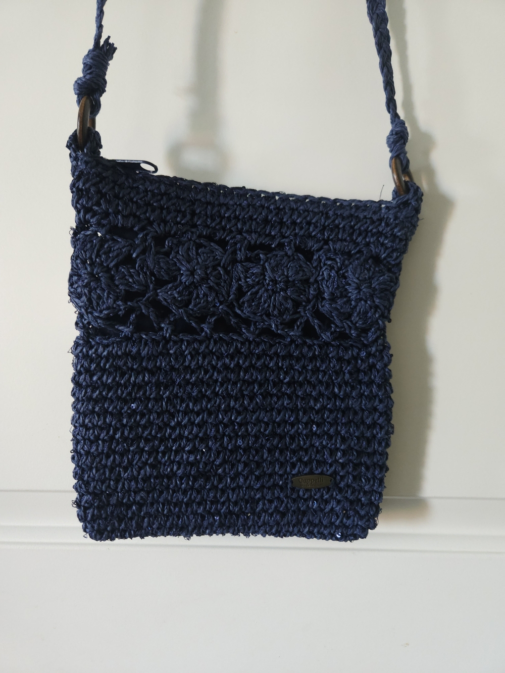 Rare New Old Stock (NOS) Vintage Cappelli Straworld Navy Crochet Crossbody Bag